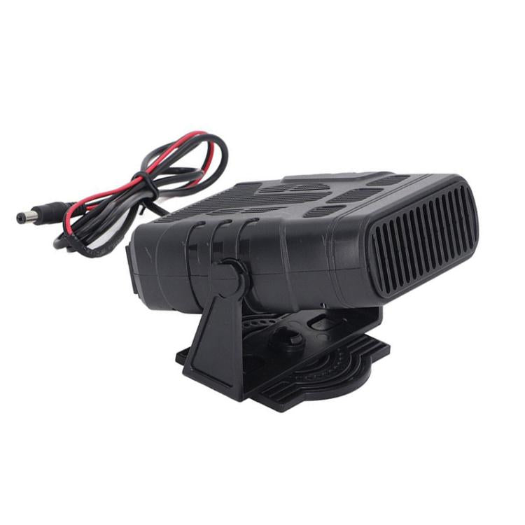 Black portable car heater with side heat vents and mounting stand
