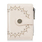 Women’s short wallet in white oil-waxed leather with perforated pattern and zipper