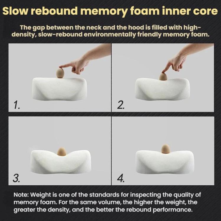 Leather seat neck pillow with slow-rebound memory foam core shown compressing