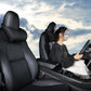 Black leather seat neck pillow with contoured support for car headrests