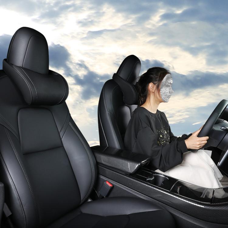 Black leather seat neck pillow with contoured support for car headrests