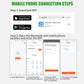 Smartphone app connection steps for misting system, showing device setup screens