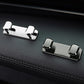 Two-piece adhesive storage hook set in light silver on car seat panel