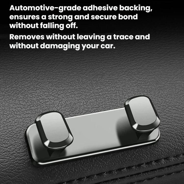 Light silver alloy adhesive storage hooks on textured surface, two end pegs