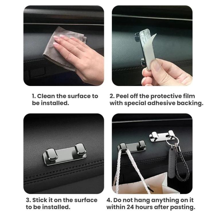 Adhesive mounting steps for alloy storage hooks on car seat panel