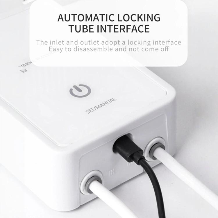 White WiFi irrigation controller with tube interface and inlet/outlet ports