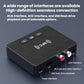 Black Bluetooth audio receiver with RCA red/white, AUX, and USB ports