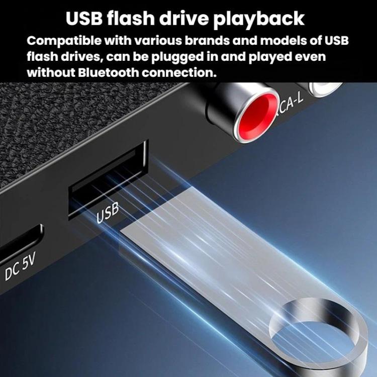 Bluetooth audio receiver showing USB flash port and RCA/aux connectors