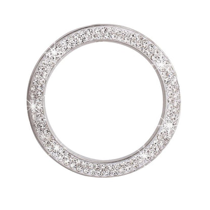 Silver-tone rhinestone trim ring sticker with clear circular bezel
