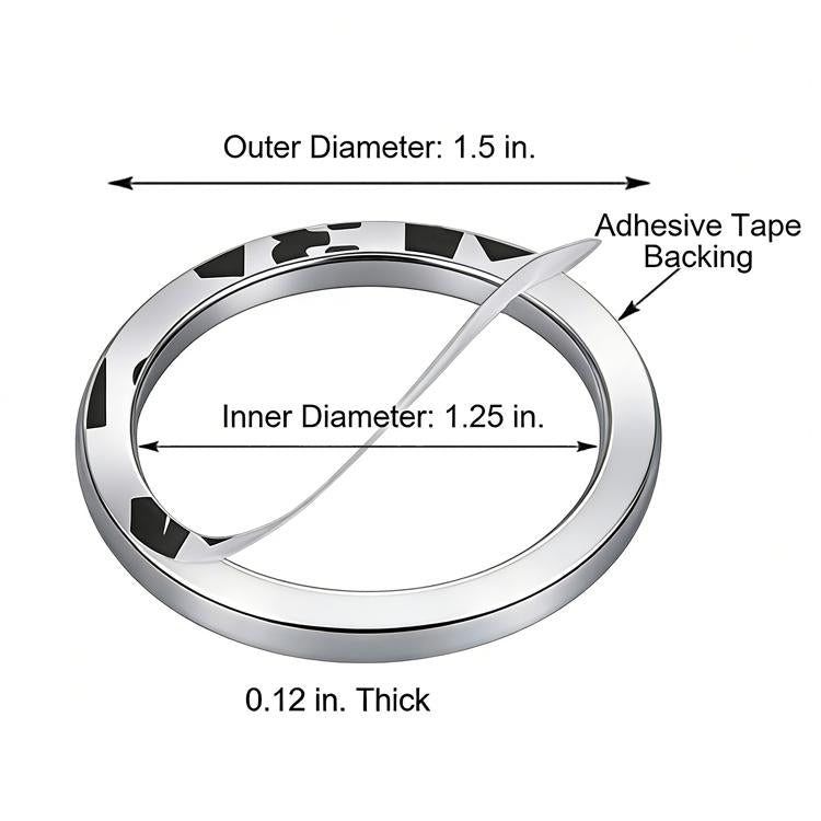 Ring sticker size diagram: 1.5 in outer, 1.25 in inner, 0.12 in thick