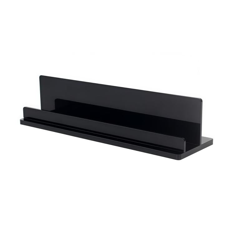 Black acrylic vinyl record display rack with wide front partition and base