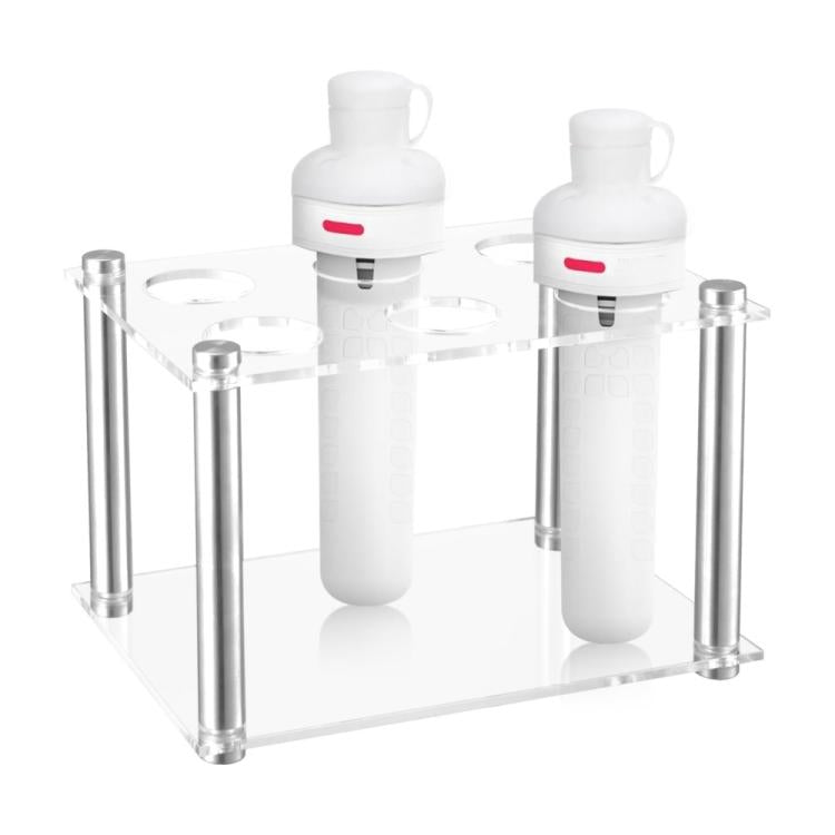 Acrylic square rack with stainless legs holding six Cirkul bottles