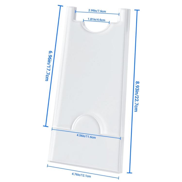 Clear acrylic sofa leg protective pad with size measurements diagram