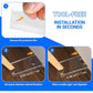 Clear acrylic sofa leg protector pad shown during tool-free installation steps