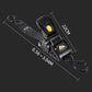 Black automatic retractable tie-down strap with hooks, yellow release button, steel body