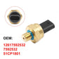 Oil pressure sensor showing black connector end and brass body with blue sealing ring.