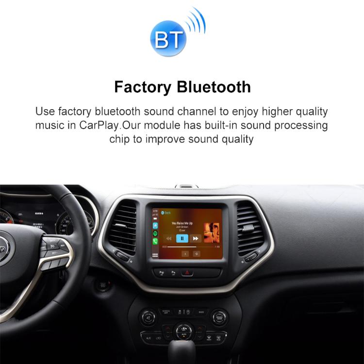 Factory Bluetooth audio setup on car infotainment screen with wireless CarPlay/Android module