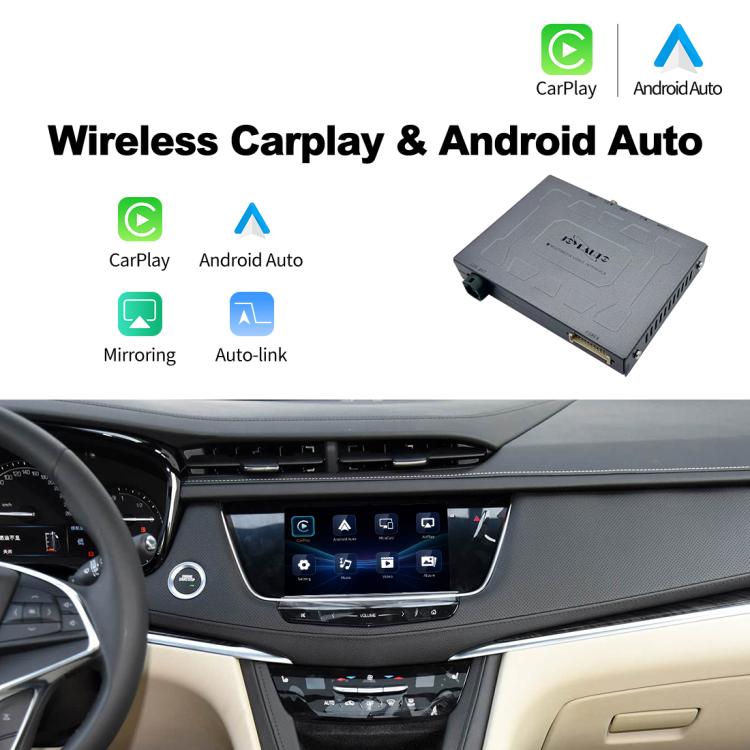 In-car center dashboard display with a wireless CarPlay/Android Auto decoder module