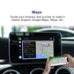 In-car navigation screen with a map interface and a smartphone in hand