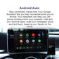 In-car display showing Android Auto app icons with a connected phone