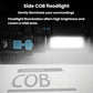 Portable LED flashlight with side COB floodlight window glowing along the body