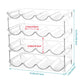 Clear stackable bottle rack organizer with curved cradles and four open shelves