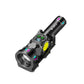 Black flashlight with yellow side COB light and multicolor accents near the lens