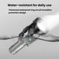 Black long-range flashlight with green power display and waterproof ring design