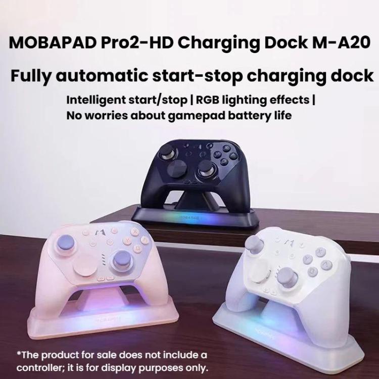 RGB-lit controller charging dock with two controllers resting on the base