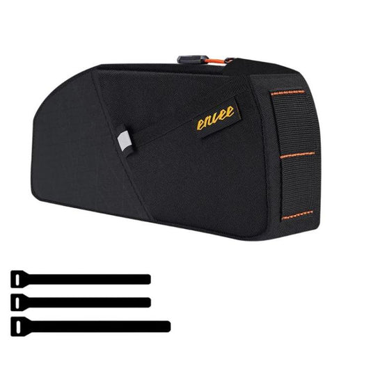 Black waterproof bike top tube frame bag with front organizer panel and zip closure