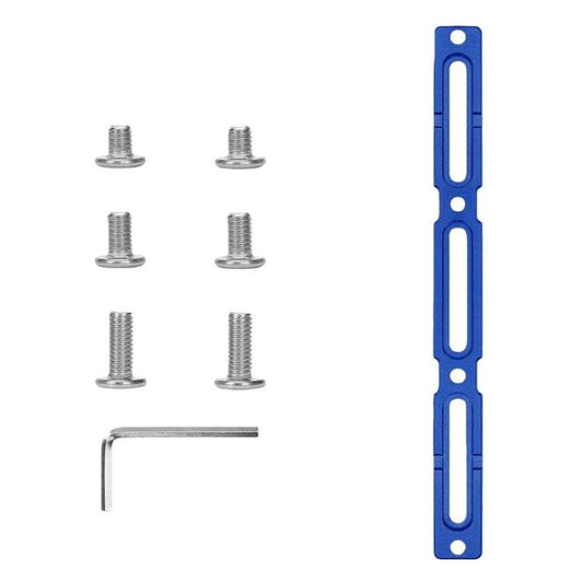 Blue long bike water bottle cage hole adjuster with screws and hex key