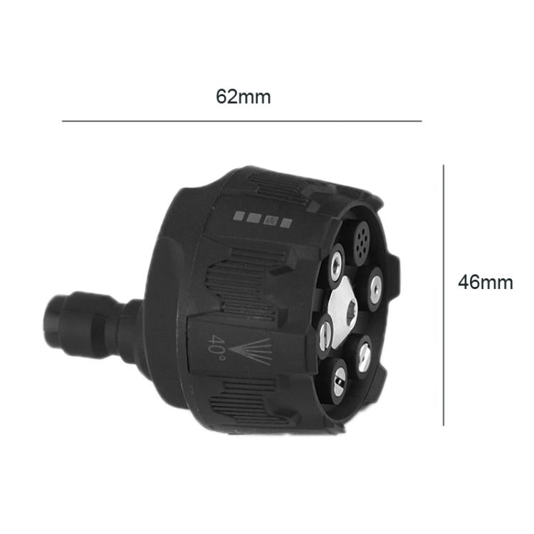 Black car-wash nozzle adapter with side profile and multi-port circular head