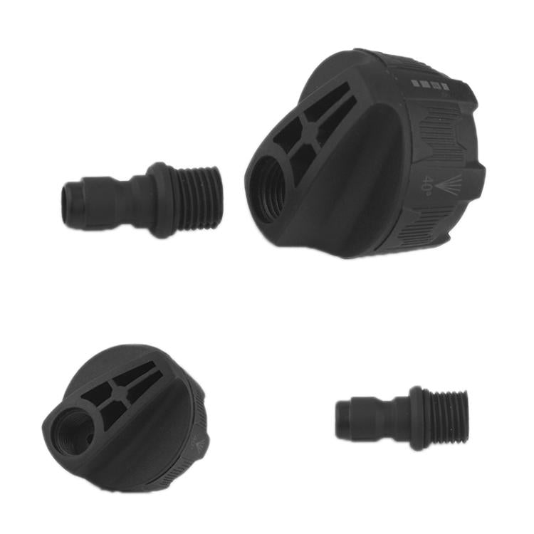 Black car-wash nozzle adapter set with threaded hose connector and outlet tips