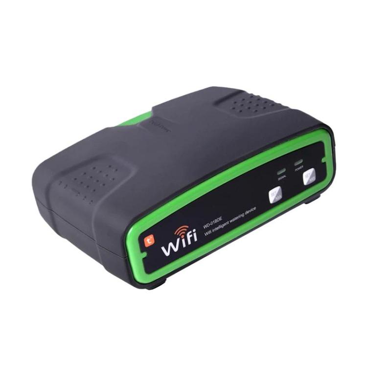 Dual-pump WiFi smart watering controller, dark gray with green LED edge and buttons
