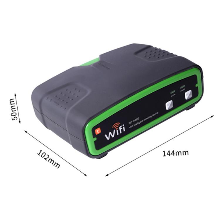 WiFi dual-pump smart irrigation device, black with green trim, compact rectangular body