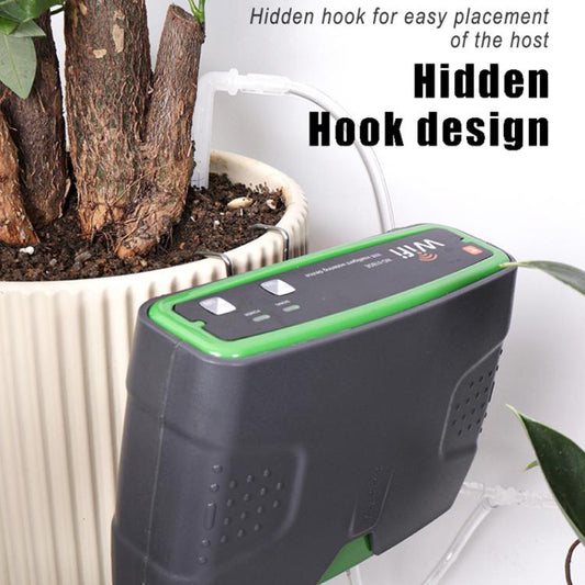 Dual-pump WiFi watering controller with hidden mounting hook for easy placement