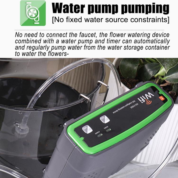 Dual-pump WiFi watering controller sending water through clear tubing into a planter