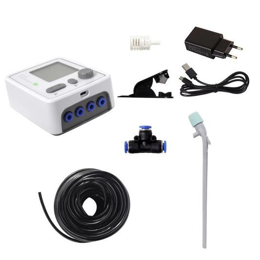 Automatic potted plant watering controller with dual pumps, tubing, and drip arrow fittings