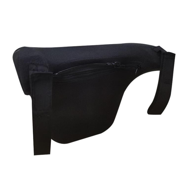 Black motorcycle neck protector with side strap and partial zipper opening