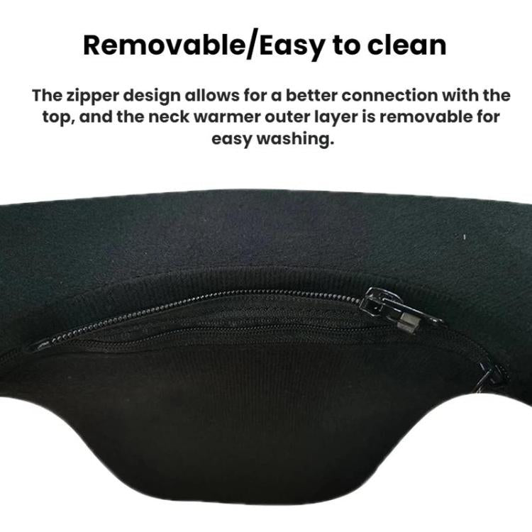 Black padded neck protector with visible zipper along the front edge