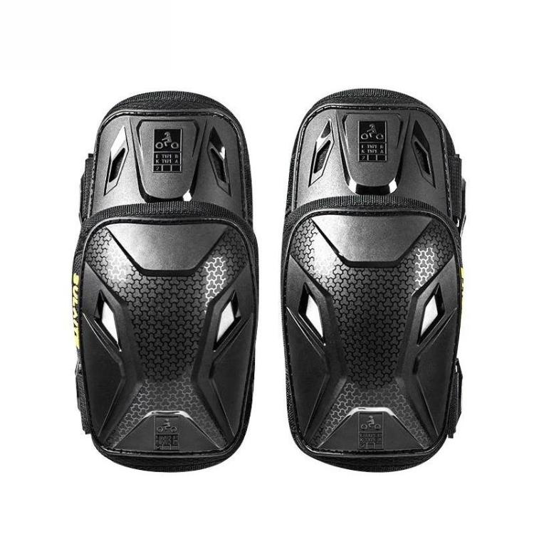 Motorcycle knee pads, black and gray TPU armored shells with strap closure