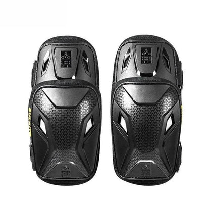 Motorcycle knee pads, black and gray TPU armored shells with strap closure