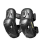 Motorcycle knee pads pair, black and gray armored shells with side strap attachments
