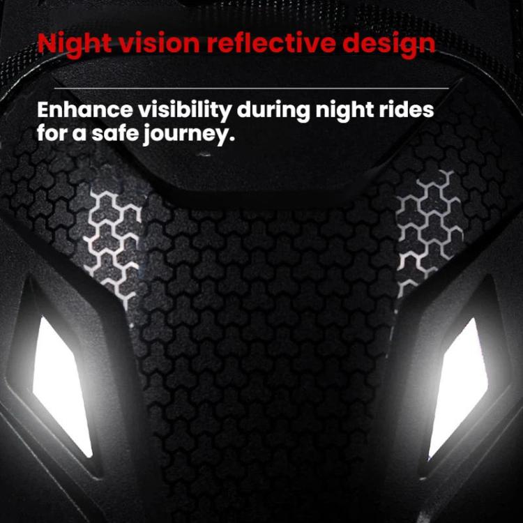 Motorcycle knee pad inner surface with honeycomb pattern and reflective accents
