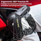 Motorcycle knee pads worn on leg with adjustable straps and contoured armor plates