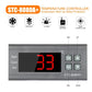 Digital temperature controller front panel with red 3-digit display and four gray buttons