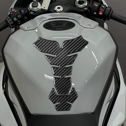 Motorcycle fuel tank sticker, black carbon-fiber chevron and arrow emblem set