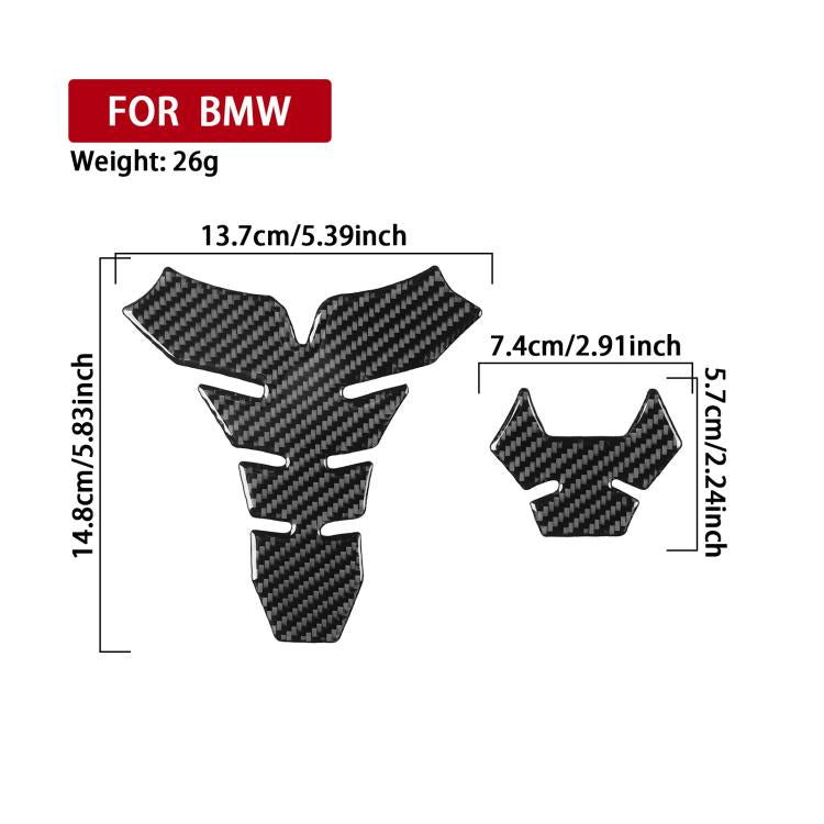 Motorcycle fuel tank sticker, black carbon-fiber emblem set with size layout