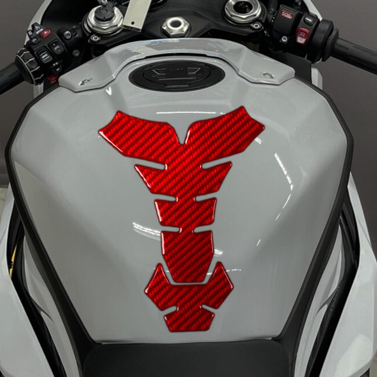 Motorcycle fuel tank sticker, red carbon-fiber chevron and arrow emblem set