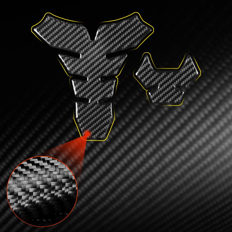 Motorcycle fuel tank sticker, black carbon-fiber emblem set with close-up texture